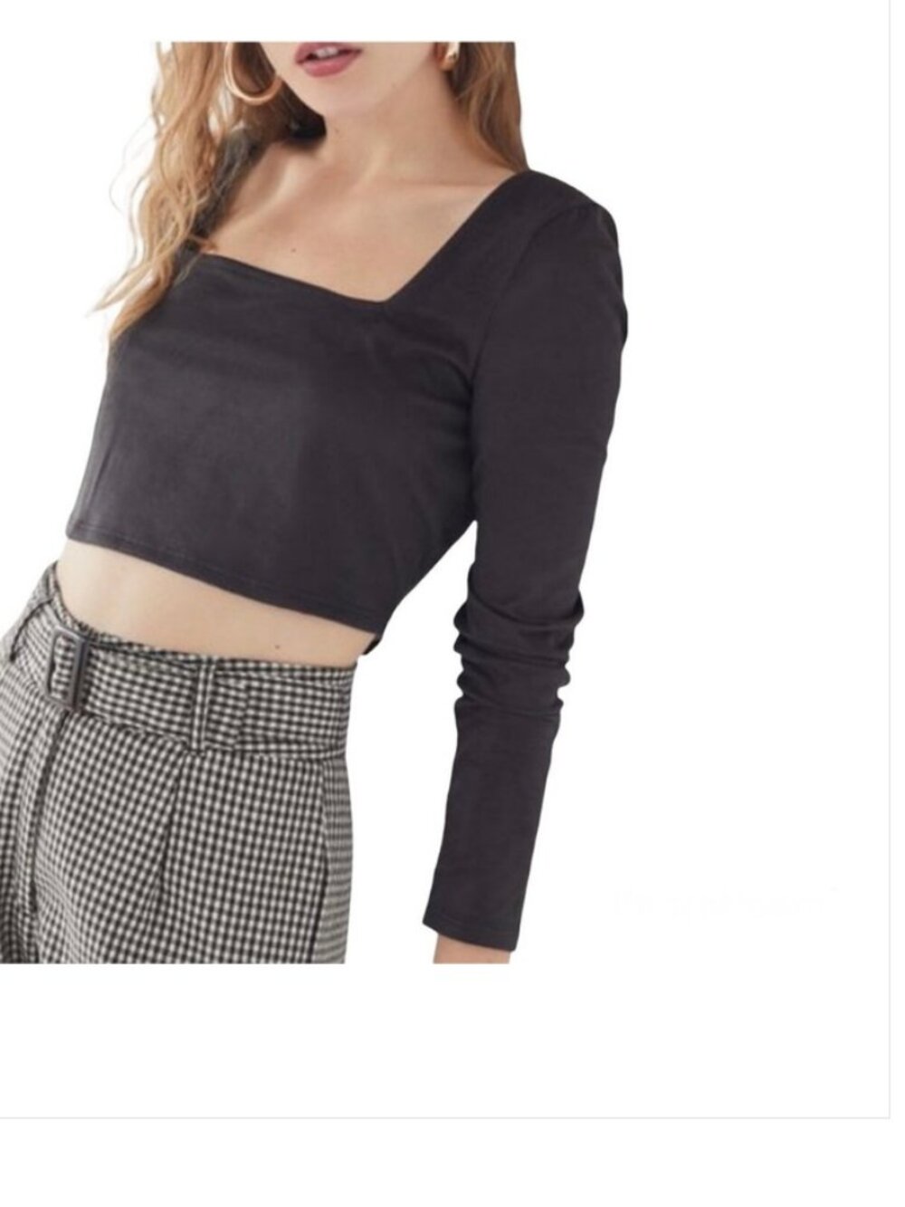 Project Social T x Urban Outfitters Sadie Faux Suede Square Neck Sleeved Top